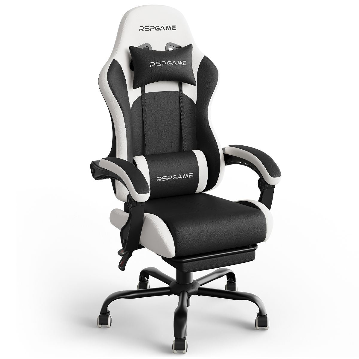 RSPGAME Basic Ergonomic Gaming Chairs for Adults, PU Leather Office Chairs with Lumbar Support, Pocket Spring Cushion and Retractable Footrest