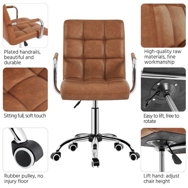 Yaheetech Modern Office Chair Height Adjustable Swivel Chair Mid Back PU Leather Chair, Black