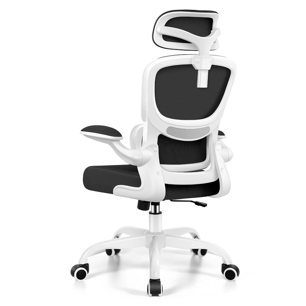 KERDOM Office Chair, Breathable Mesh Comfy Chair with Lumbar Support, Flip-up Armrests, Desk Chair for Adults Home Office, Black