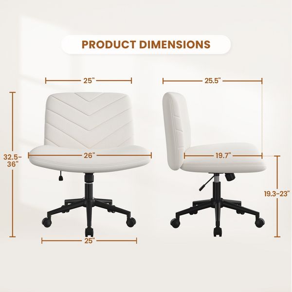 Yaheetech 32.5"H Boucle Swivel Armless Desk Chair, Cross-Legged Rolling Chair for Office, Bedroom & Vanity, Beige
