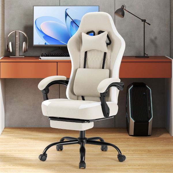 JIONJOY Ergonomic Gaming Chair with Footrest - High Back Lumbar Support, Adjustable Recline& Height, Swivel Computer Desk Chair-BK