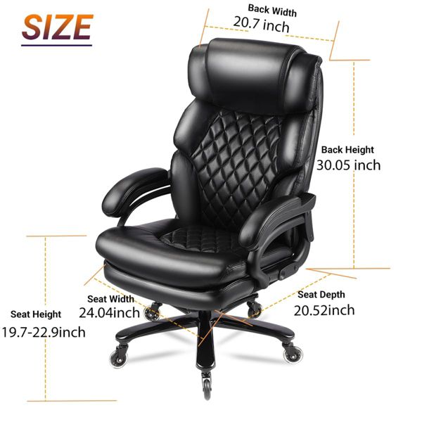 500lbs Big and Tall Office Chair forwith Wide Spring Seat Computer Desk Chair 360 Swivel Home Office Desk Chair-Black