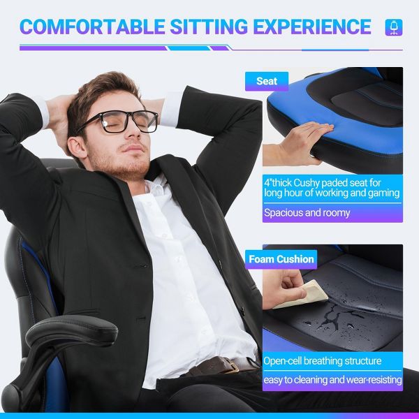 MAYEERTY PU Leather Ergonomic Gaming Chair, Swivel Computer Office Chair with Lumbar Support, Adjustable Height & Rocking Function