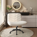 Yaheetech 32.5"H Boucle Swivel Armless Desk Chair, Cross-Legged Rolling Chair for Office, Bedroom & Vanity, Beige