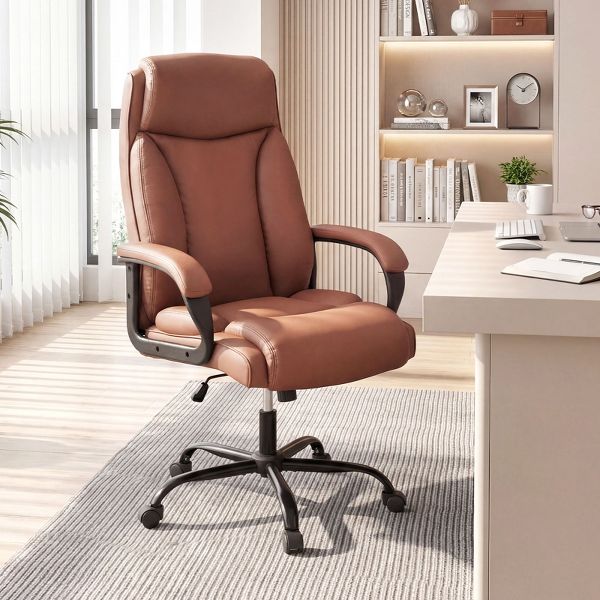 Costway 400 LBS Big & Tall Leather Office Chair Adjustable High Back Task Chair