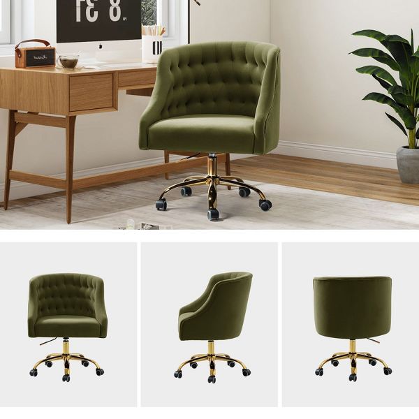 Anika Modern Velvet Height-adjustable Swivel Task Office Chair with Button-tufted Back and Gold Base | Karat Home - Black