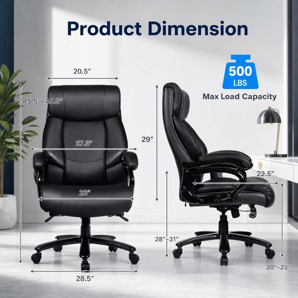 Big and Tall Executive Office Chair with PU Leather Massage and Heavy Duty 400 Lbs Capacity, Black