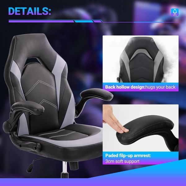 MAYEERTY PU Leather Ergonomic Gaming Chair, Swivel Computer Office Chair with Lumbar Support, Adjustable Height & Rocking Function