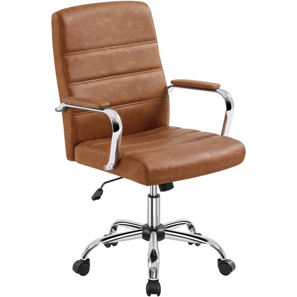 Yaheetech Mid-Back Swivel Office Chair, PU Leather Executive Chair with Adjustable Seat & Chrome Base for Home Office, Light Gray