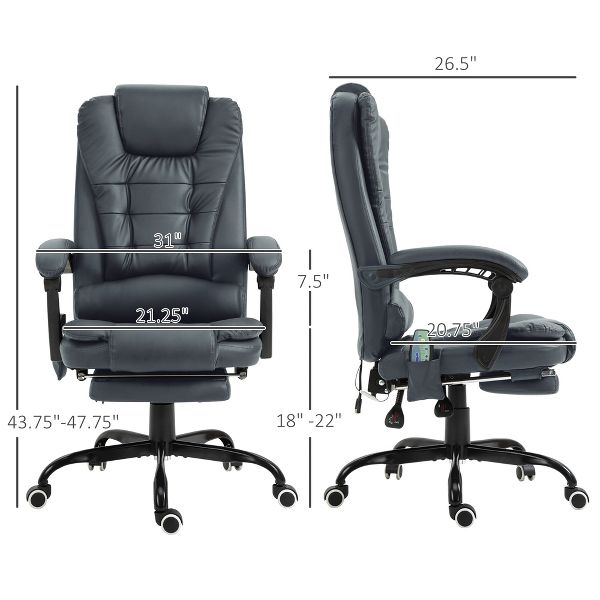 Vinsetto 7-Point Vibrating Massage Office Chair Computer Chair with Lumbar Support, Footrest, Reclining Back, Adjustable Height, Black