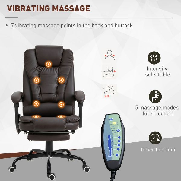 Vinsetto 7-Point Vibrating Massage Office Chair Computer Chair with Lumbar Support, Footrest, Reclining Back, Adjustable Height, Black