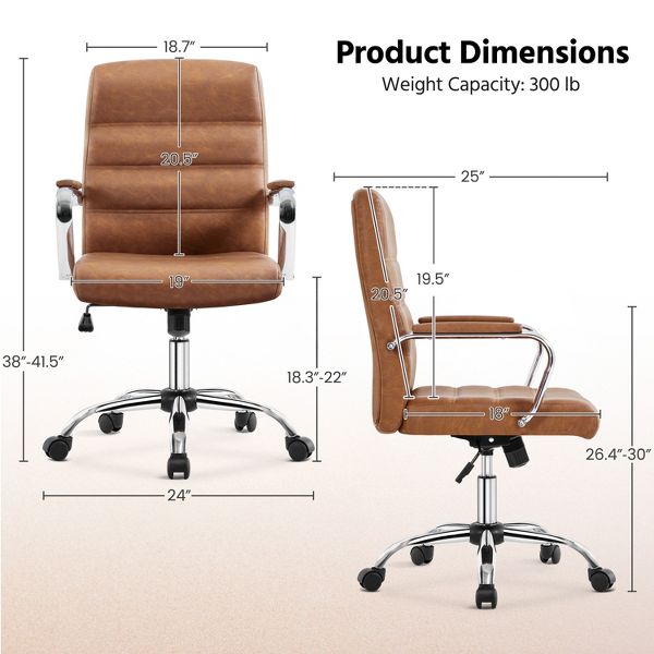 Yaheetech Mid-Back Swivel Office Chair, PU Leather Executive Chair with Adjustable Seat & Chrome Base for Home Office, Light Gray