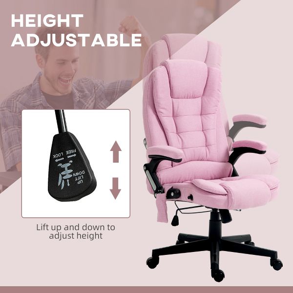 Vinsetto 6 Point Vibrating Massage Office Chair with Heat, Linen High Back Executive Office Chair with Reclining Backrest, Armrests, Black