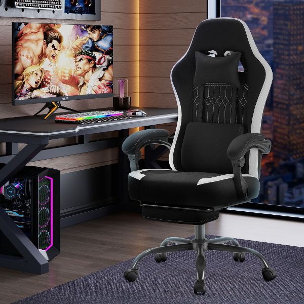 JIONJOY Ergonomic Gaming Chair with Footrest - High Back Lumbar Support, Adjustable Recline& Height, Swivel Computer Desk Chair-BK