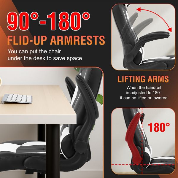 FDW PC Gaming Chair Office Chair Desk Chair with Lumbar Support Flip Up Arms Headrest, Black