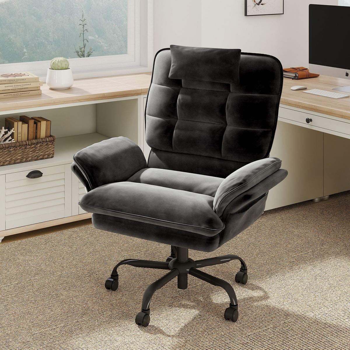 Bestier Big and Tall Executive Office Chair with Flip-Up Arms, Adjustable Height, Reclining Office Chair with Headrest & Side Pockets, Beige