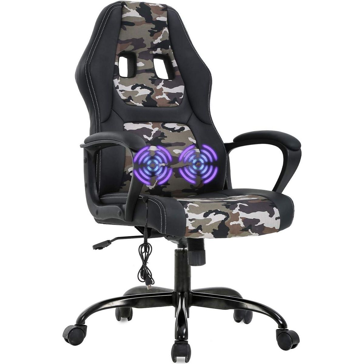 FDW Racing Gaming Chair Home Office Chair Ergonomic Desk Chair Massage PU Leather Computer Chair with Lumbar Support Headrest Armrest ,Black