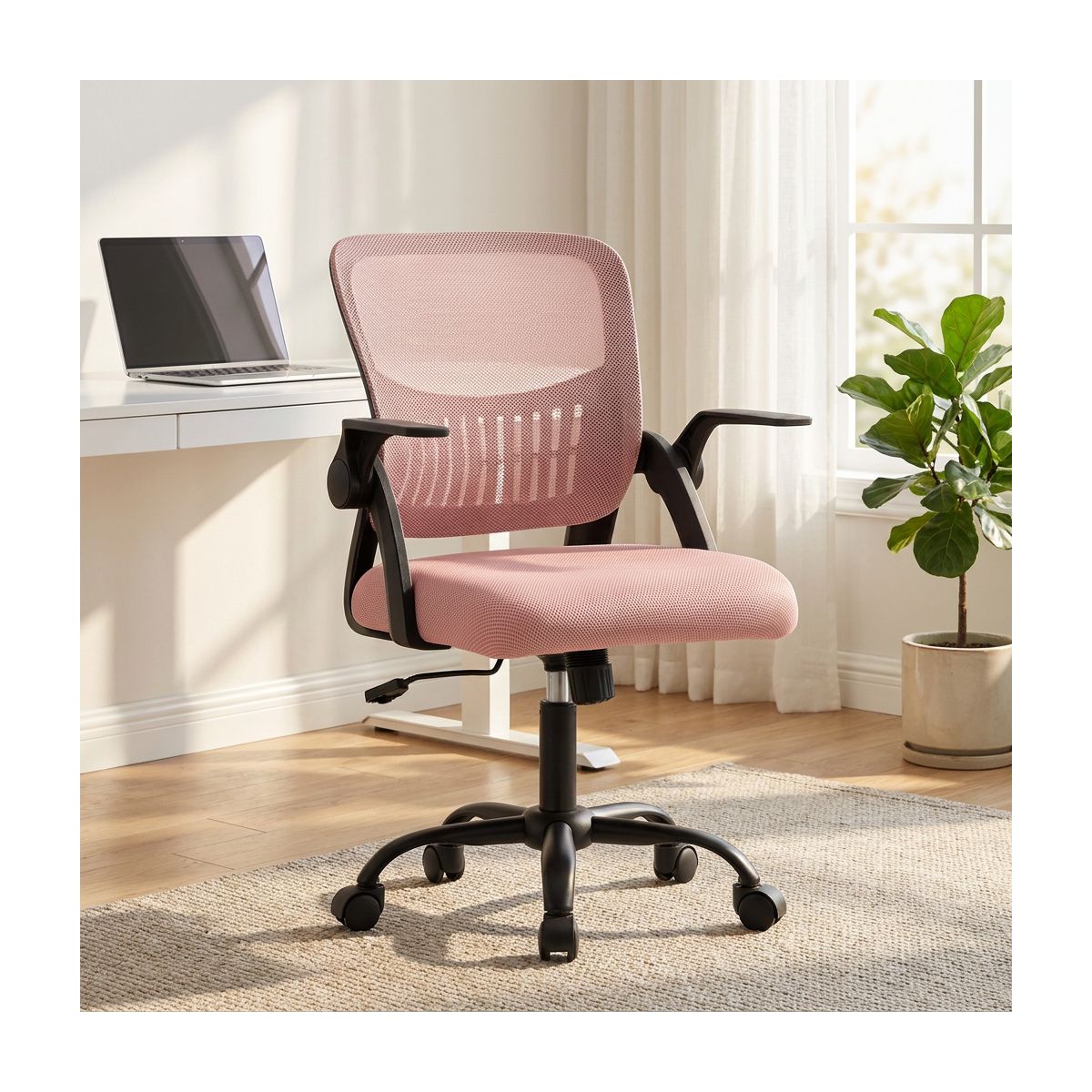 Bestier 23-in W Ergonomic Mesh Office Chair with Breathable Waist Support Adjustable Height for Home Office Study Gaming, Black