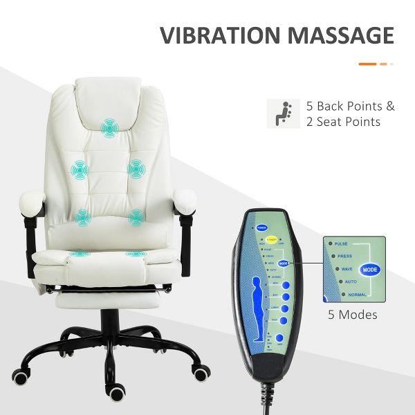 Vinsetto 7-Point Vibrating Massage Office Chair Computer Chair with Lumbar Support, Footrest, Reclining Back, Adjustable Height, Black
