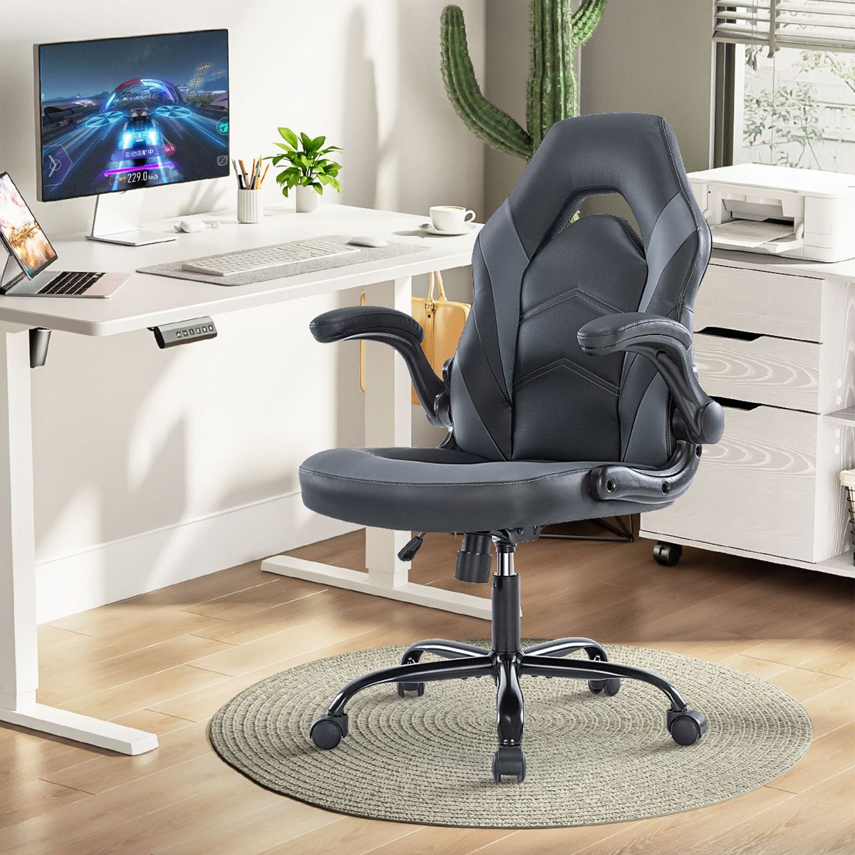 JIONJOY Ultimate Gaming Chair: Ergonomic, PU Leather, Executive Desk Chair with Flip-up Armrests | Black
