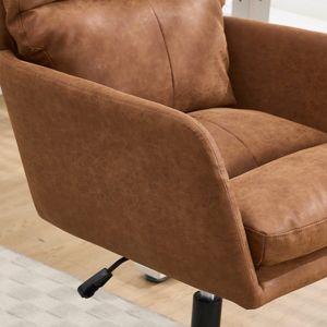 Black PU Leather Office Chair, Modern Swivel Desk Chair with Height Adjustment for Bedroom Dressing Room Home, Single