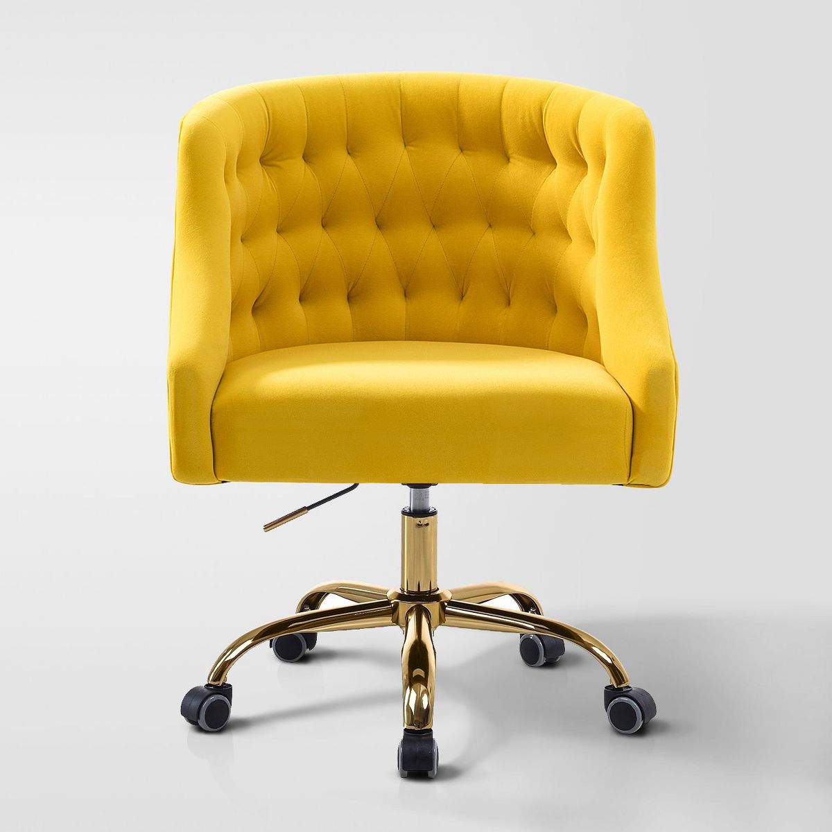 Anika Modern Velvet Height-adjustable Swivel Task Office Chair with Button-tufted Back and Gold Base | Karat Home - Black