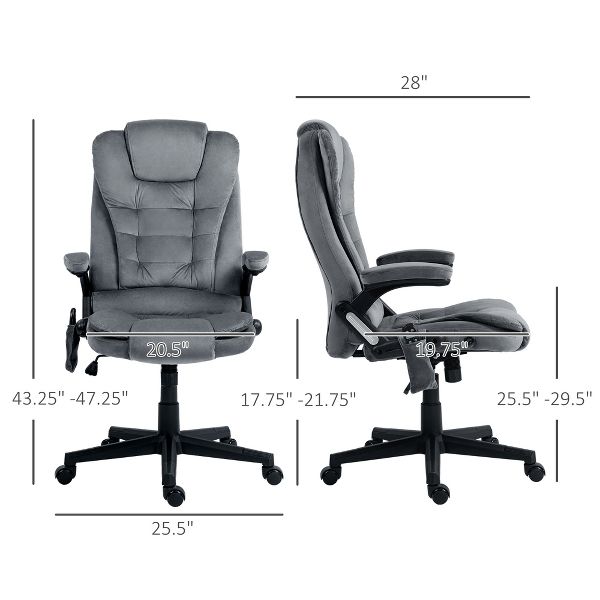HOMCOM 6 Point Vibrating Massage Office Chair with Heat, Velvet High Back Executive Office Chair with Reclining Backrest, Armrests, Black