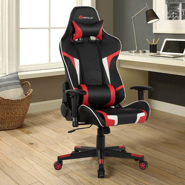 Costway Massage Gaming Chair Reclining Swivel Racing Office Chair w/Lumbar Support Blue