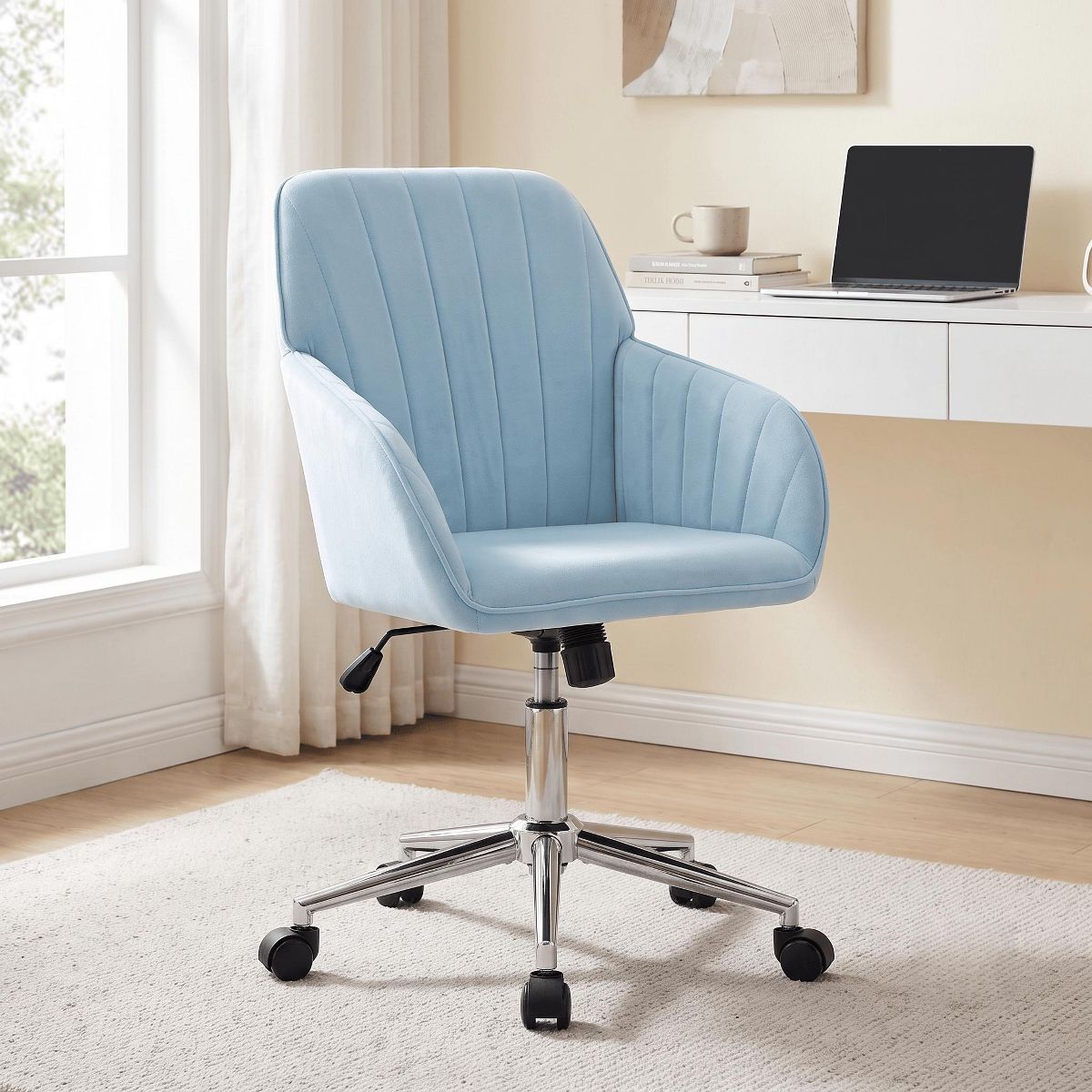LauKingdom Adjustable Velvet Office Chair, Ergonomic Swivel Vanity Chair with Backrest Support, Comfortable Cute Desk Chair for Bedroom, Living Room