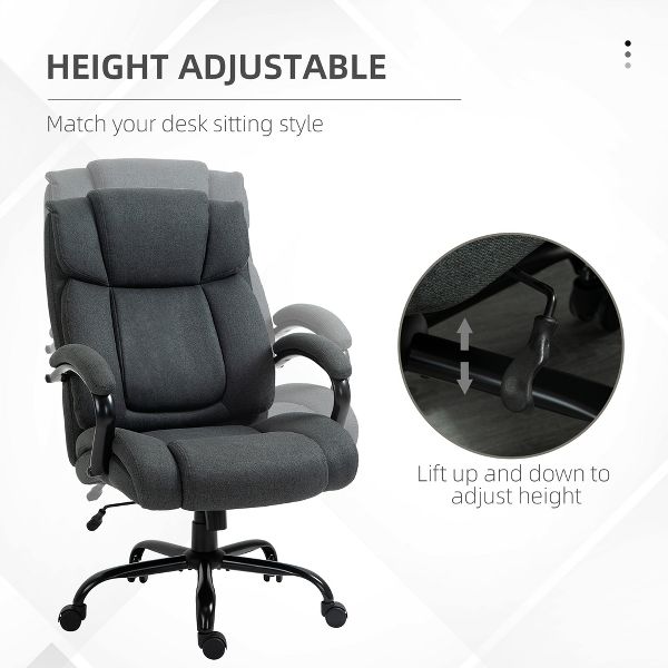 Vinsetto High Back Big and Tall Executive Office Chair 484lbs with Wide Seat Computer Desk Chair with Linen Fabric Swivel Wheels Charcoal Gray