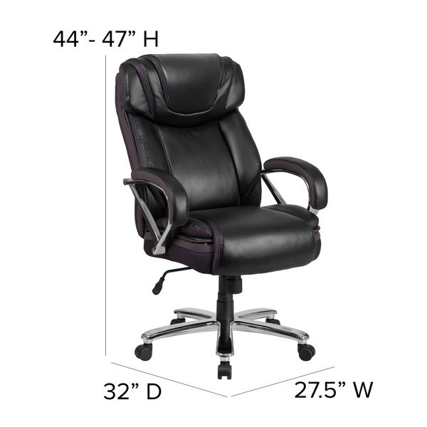 Emma and Oliver 500 lb. Big & Tall Black LeatherSoft Ergonomic Office Chair with Extra Wide Seat