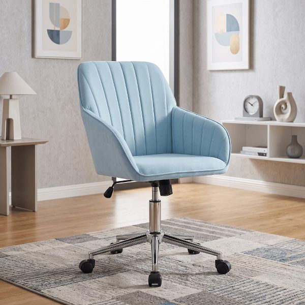 LauKingdom Adjustable Velvet Office Chair, Ergonomic Swivel Vanity Chair with Backrest Support, Comfortable Cute Desk Chair for Bedroom, Living Room
