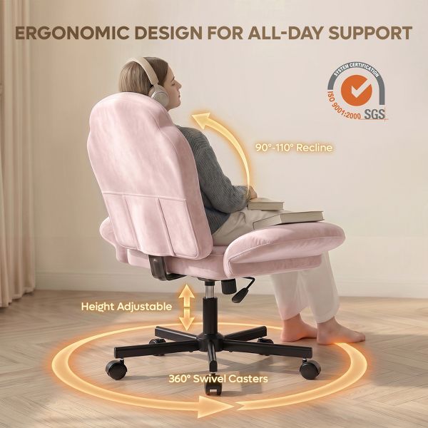 Bestier Criss Cross Chair Vanity Desk Chair with Foldable Armrests, Reclining Office Chair for Home Office, Makeup & Reading,Pet-Friendly, Beige
