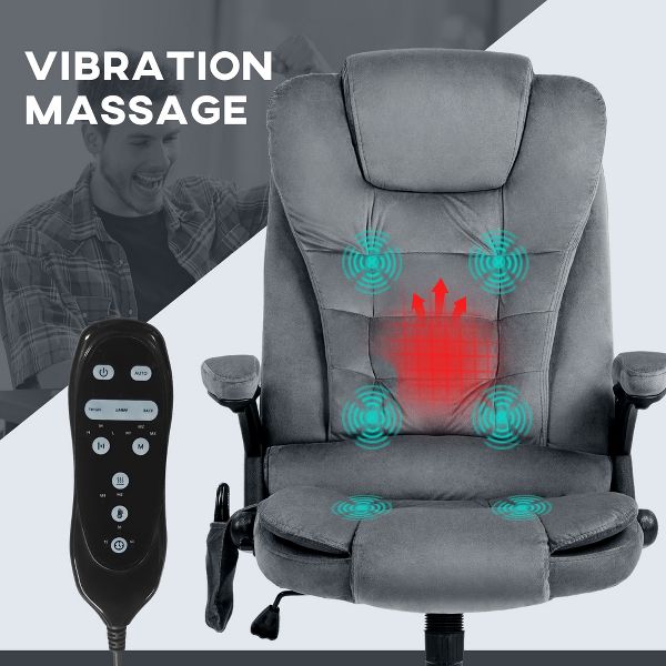 HOMCOM 6 Point Vibrating Massage Office Chair with Heat, Velvet High Back Executive Office Chair with Reclining Backrest, Armrests, Black