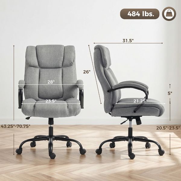 Vinsetto High Back Big and Tall Executive Office Chair 484lbs with Wide Seat Computer Desk Chair with Linen Fabric Swivel Wheels Charcoal Gray