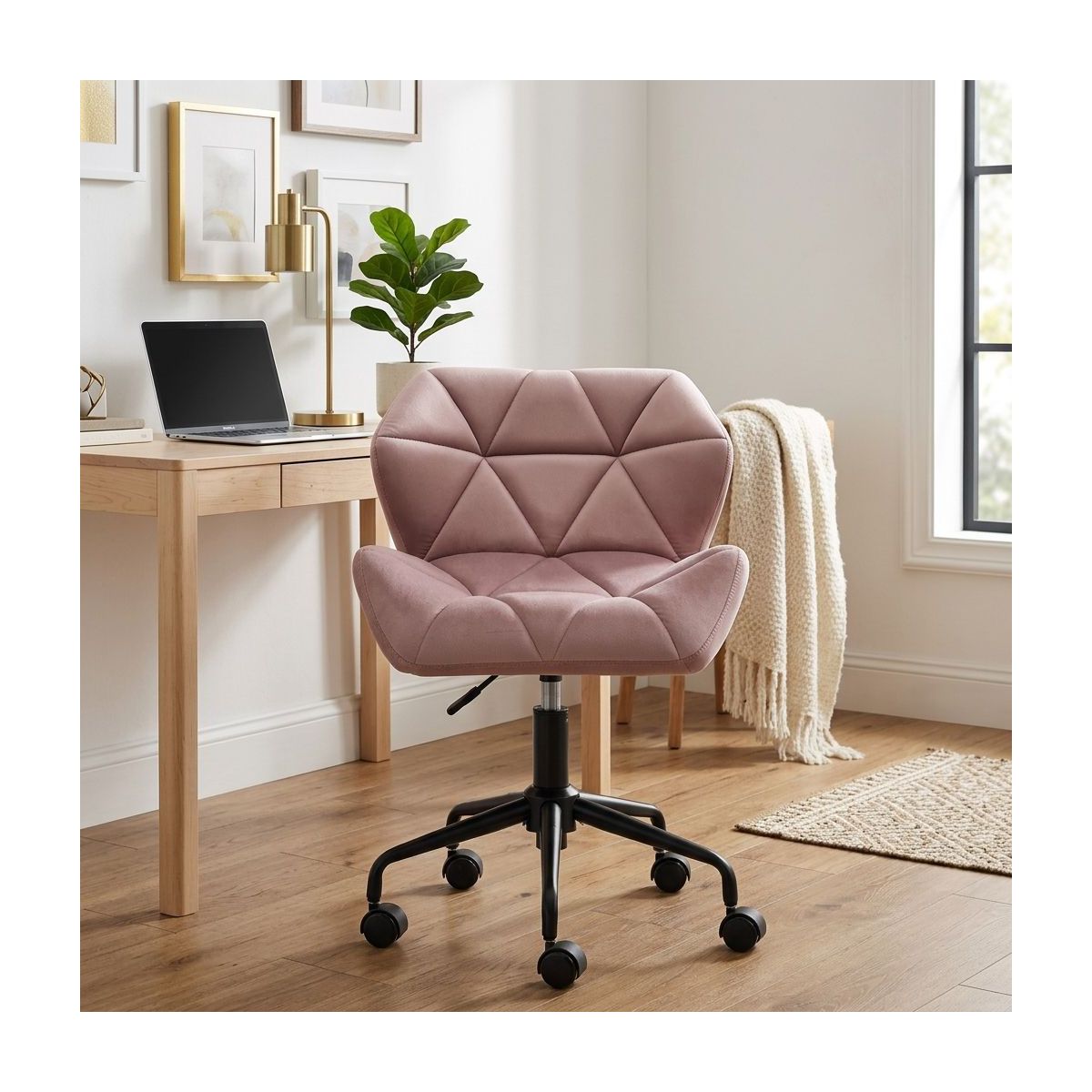 Homy Casa Adjustable Swivel Office Chair with Cushioned Velvet Seat for Home Office or Bedroom, Blue