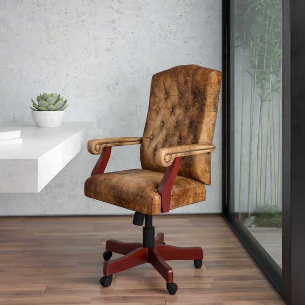 Emma and Oliver Bomber Brown Classic Executive Swivel Office Chair with Arms